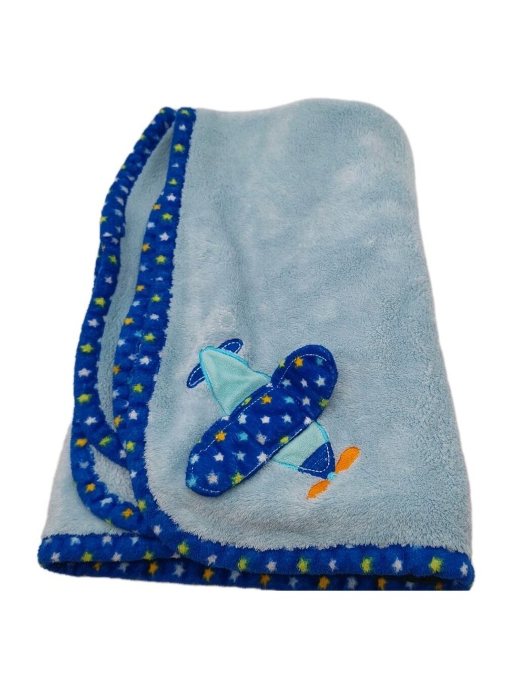 Falls Creek Baby Blanket Blue Airplane Stars Trim 30"x40"
